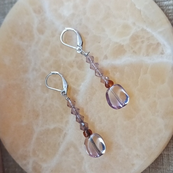 Silver Tone Leverback Glass Beaded Dangle Earrings - Picture 4 of 6